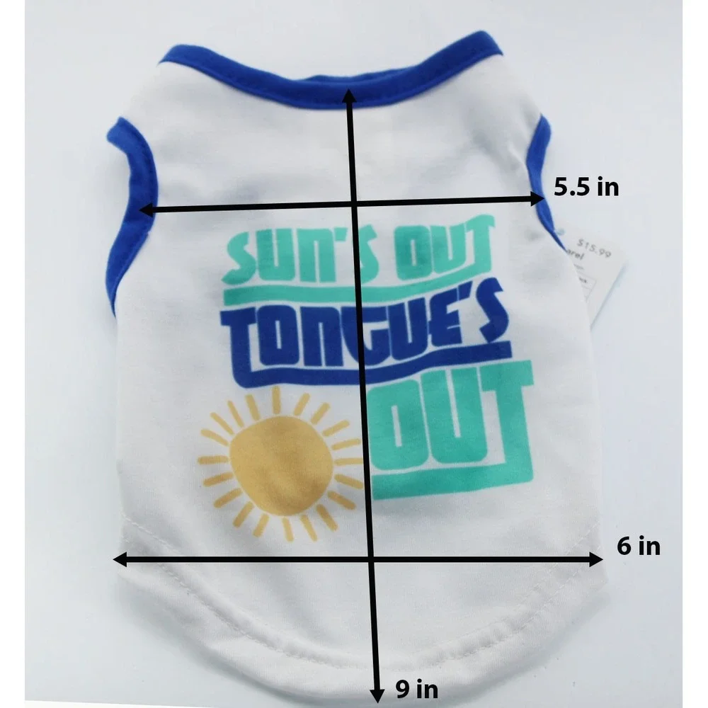 Sun's Out Tongue's Out White Blue Ringer Pet Dog Tank Top Shirt XS